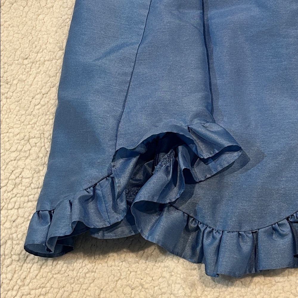 Anthropologie Hutch Twist Front Dress XS Puff Sleeve Ruffle Hem Sky Blue Midi - Picture 11 of 17